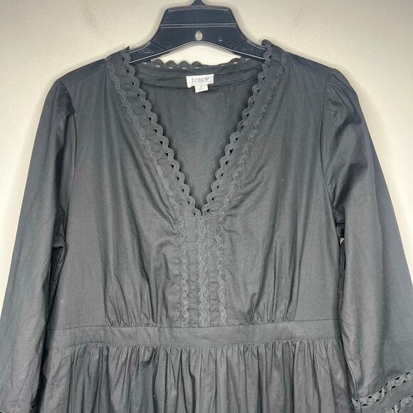 J.Crew Long Sleeve Eyelet-Trim Tiered Midi Dress Cotton Poplin Size SV-Neck Boho - Picture 3 of 15